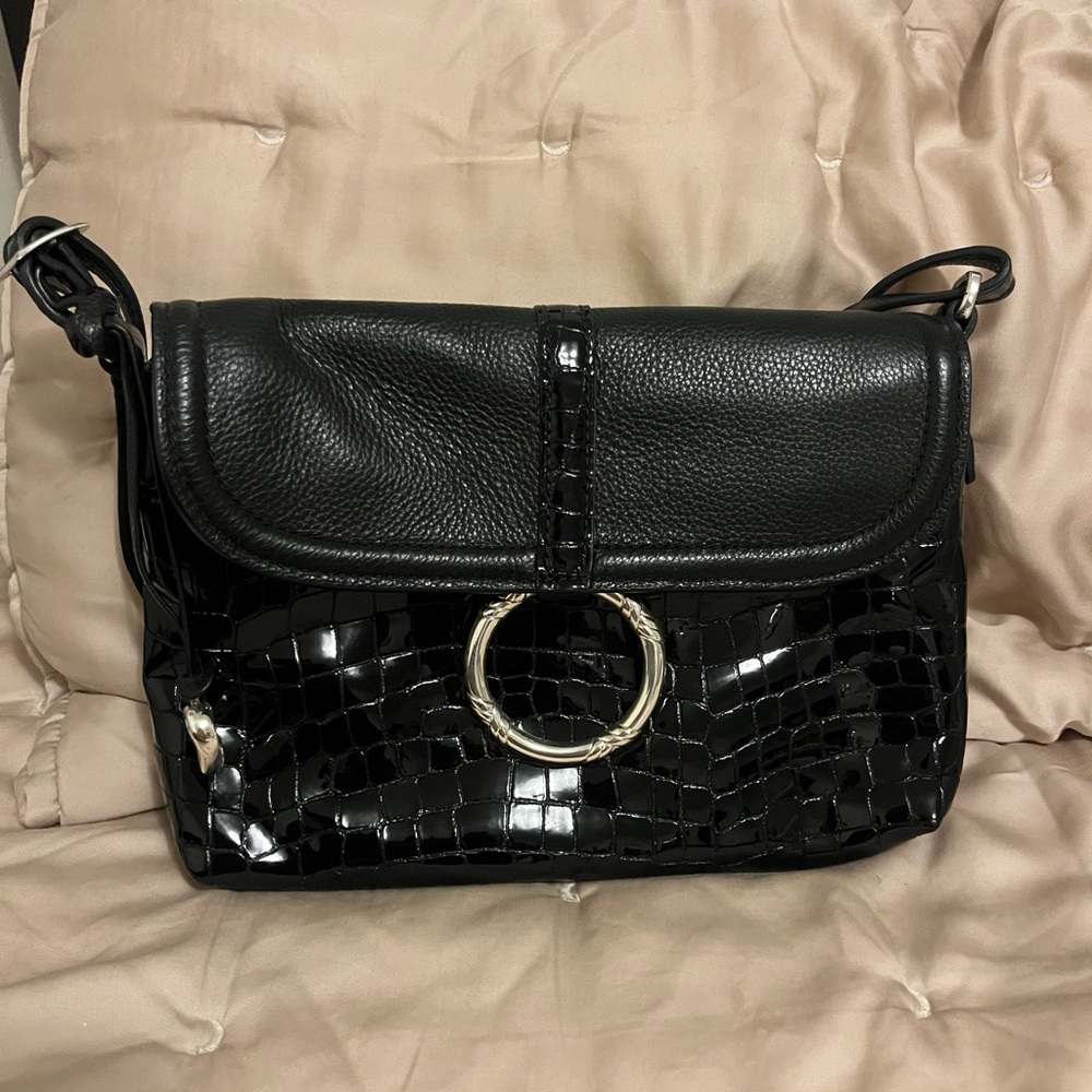 Brighton Black Crossbody Bag with Ring Accent